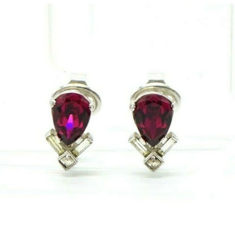 CROWN TRIFARI Red Clear Rhinestone Silver Tone Dai